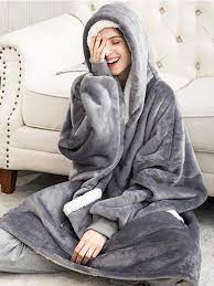 Oversized fleece lined sherpa hoodie blanket